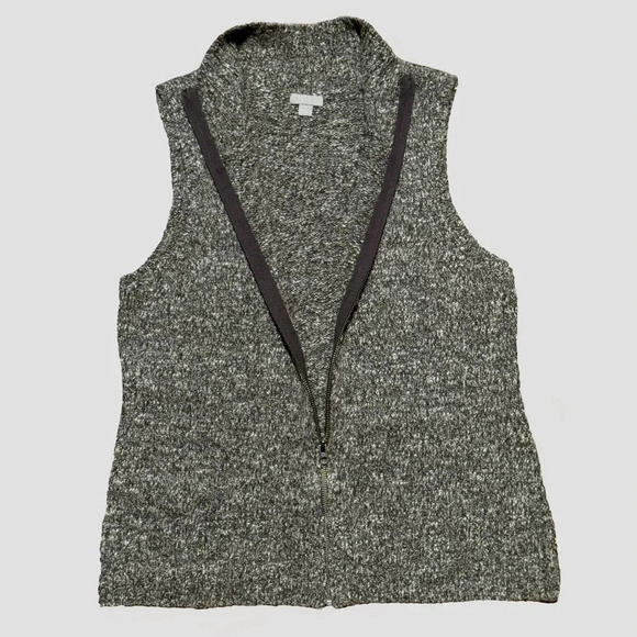 Jackets & Blazers - J. JILL Brown Marled Full Zip Mock Neck Sweater Vest Wool Blend Rib Trim Size M